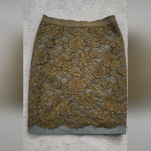 LOFT Floral Lace Pencil Skirt Army Green/Grey